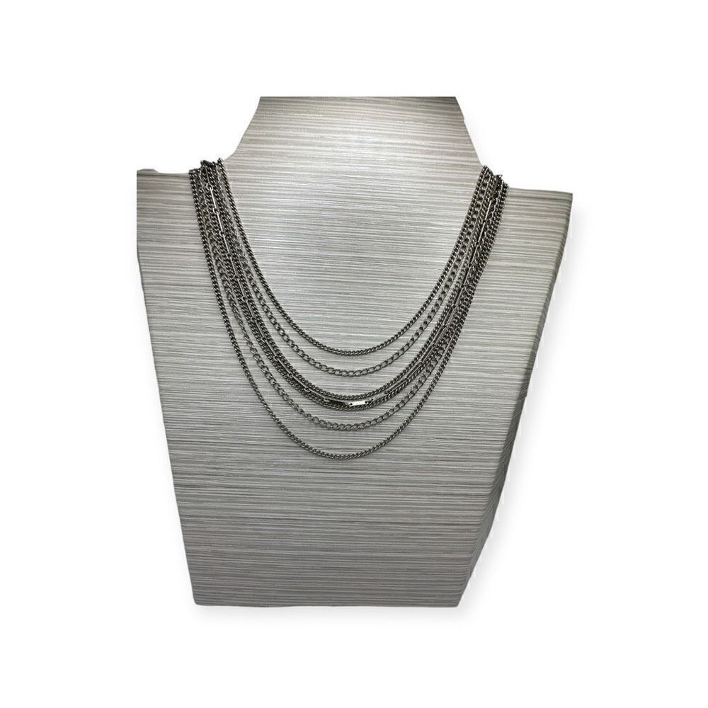 Vintage silver-toned multi strand necklace 12 inches long - Picture 1 of 13